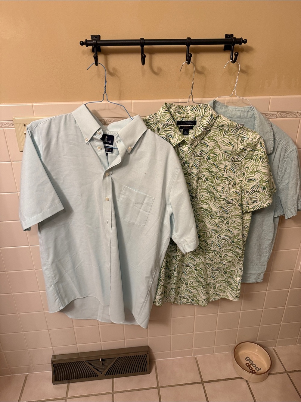 3 Light green/blue Short-Sleeve Button-Down Shirt with Palm-Print Polo